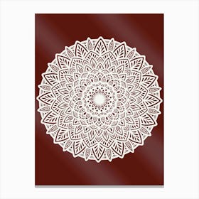 WA240002 - Elegant White Mandala on Maroon Background - Intricate Bohemian Art Canvas Print