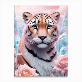 Tiger With Roses 1 Canvas Print