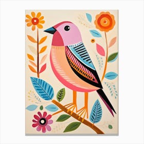 Pink Scandi Sparrow 3 Canvas Print
