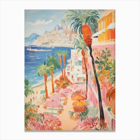 Positano, Amalfi Coast   Italy Beach Club Lido Watercolour 2 Canvas Print