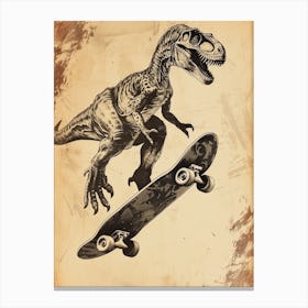 Vintage Troodon Dinosaur On A Skateboard 2 Canvas Print