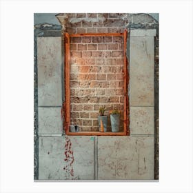 Window Sealed With Red Bricks In An Abandoned Building 1 Canvas Print