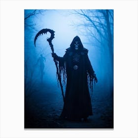 Amid A Chilling Night Draped With Eerie Mist A Daemon Manifests In A Haunting Silhouette Lost In A (6) Canvas Print