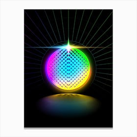 Neon Geometric Glyph in Candy Blue and Pink with Rainbow Sparkle on Black n.0339 Canvas Print
