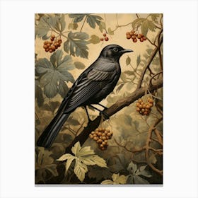Dark And Moody Botanical Mockingbird 2 Canvas Print