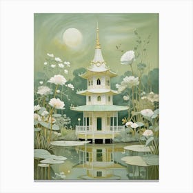 Pagoda In Greens Canvas Print