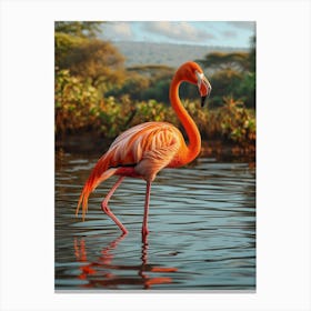 Greater Flamingo Lake Nakuru Nakuru Kenya Tropical Illustration 5 Canvas Print