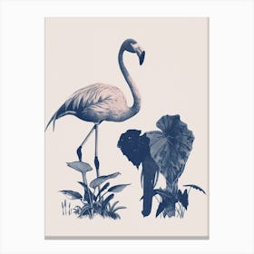 Andean Flamingo And Alocasia Elephant Ear Minimalist Illustration 3 Canvas Print