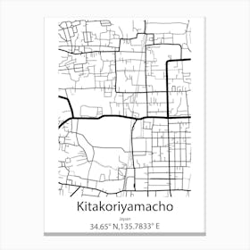 Kitakoriyamacho,Japan Minimalist Map Canvas Print