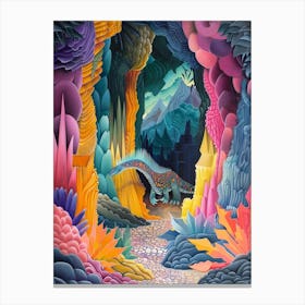 Dinosaur In The Colourful Cave Painting 2 Canvas Print