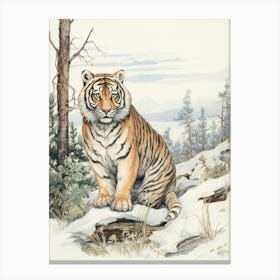 Storybook Animal Watercolour Siberian Tiger 2 Canvas Print