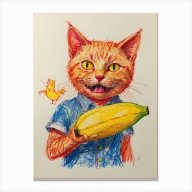 Cat With Banana Canvas Print