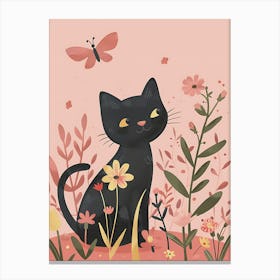 Black Cat In The Garden Canvas Print