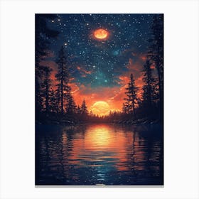 Starry Sky Over Lake 14 Canvas Print