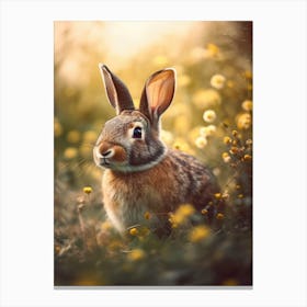 Bunny In Flower Field Canvas Print