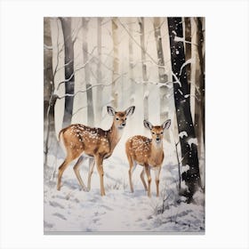 Winter Watercolour Fawn 2 Canvas Print