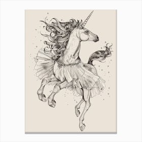 A Unicorn In A Tutu Black & White Canvas Print