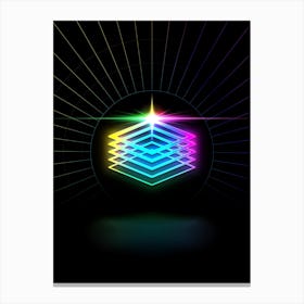 Neon Geometric Glyph in Candy Blue and Pink with Rainbow Sparkle on Black n.0132 Canvas Print
