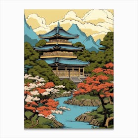 Byodo In Temple, Japan Vintage Travel Art 3 Canvas Print