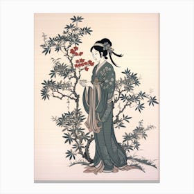 Yomogi Japanese Mugwort Vintage Japanese Botanical And Geisha Canvas Print