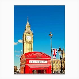 London Red Telephone Box And Big Ben Canvas Print