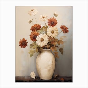 Zinnia, Autumn Fall Flowers Sitting In A White Vase, Farmhouse Style 4 Canvas Print