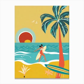 Retro Hawaiian Beach Scene Canvas Print