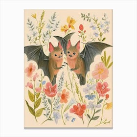 Folksy Floral Animal Drawing Bat Canvas Print