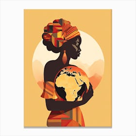 African Woman Holding The Earth Canvas Print