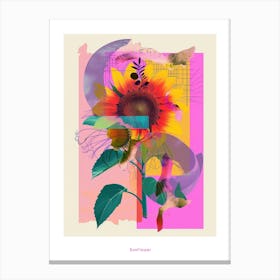 Sunflower 4 Neon Flower Collage Poster Canvas Print