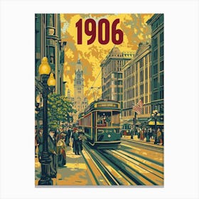 Aihrgdesign A Retro Travel Poster Of A Bustling 1906 City Str C38ef8fd 8a16 4fd5 9c5f 34a3a171eab3 2 Canvas Print