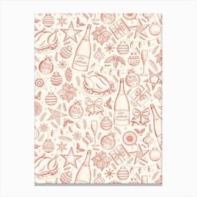 Holiday Dinner Toile Vintage Style Christmas Dinner Red and Cream Canvas Print