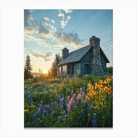 Cozy Cottage Nestled In The Heart Of A Meadow Awash With A Sea Of Blooming Wildflowers Subtle Dawn Canvas Print