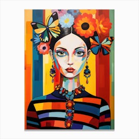Mexican Girl With Butterflies Canvas Print