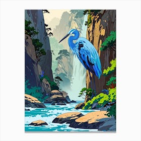 Blue Heron In The Waterfall Canvas Print