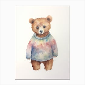 Baby Animal Watercolour Bear 4 Canvas Print