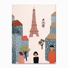 In Paris With The Eiffel Tower Scene, Tiny People And Illustration 2 Canvas Print