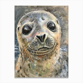 Harp Seal Pastel Watercolour 3 Canvas Print