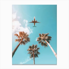 Airplane Flying Over Palm Trees 1 Canvas Print