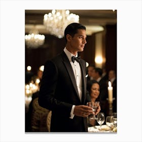 A Sumptuous Corporate Banquet Unfolding Where A Polished Spherical Object Gleaming Under Chandelier (1) Canvas Print