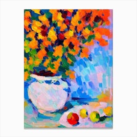 A Vase Of Flowers, With Fruit Matisse Inspired Flower Canvas Print