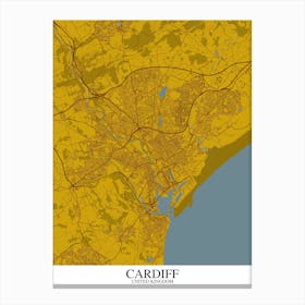 Cardiff Yellow Blue Map Canvas Print