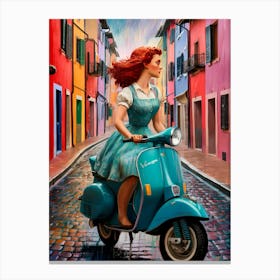 Girl On A Moped Canvas Print
