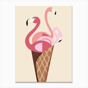 Flamingo Ice Cream Wafer Birds Cone Nature Art Drawing Sketch Canvas Print