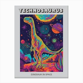 Neon Dinosaur Space Illustration 2 Poster Canvas Print