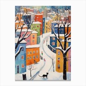 Cat In The Streets Of Oslo   Norway With Snow 1 Canvas Print