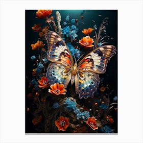 Butterfly With Flowers 1 Canvas Print