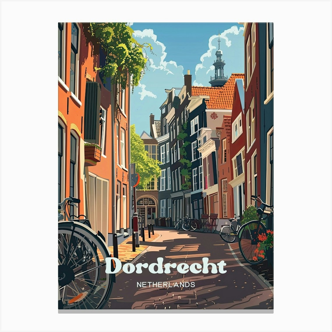 Dordrecht Netherlands Streetview Travel Art Illustration Canvas Print by Wanderscape Travel Art