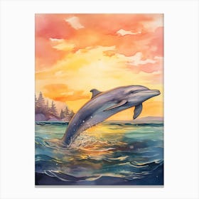 Sunrise Dolphin Watercolour Illustration  Canvas Print