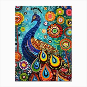 Kitsch Colourful Peacock 4 Canvas Print